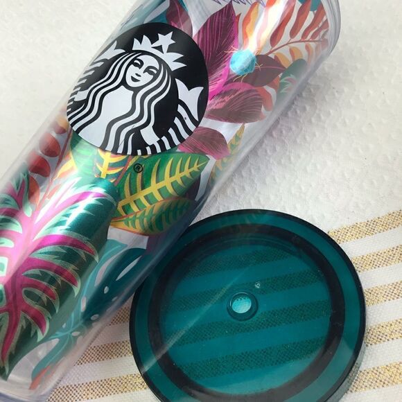 Starbucks RARE Metallic Tropical Leaves Aloha Cold Cup Tumbler - Picture 5 of 7